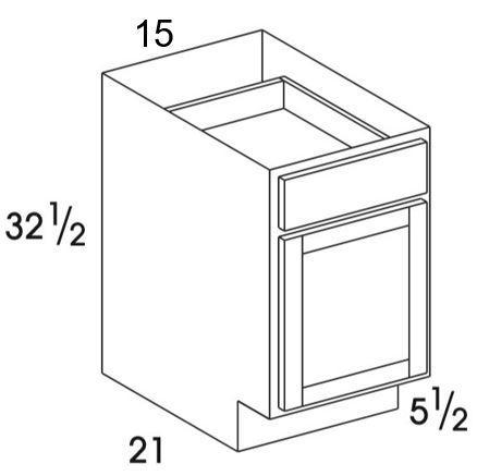 VB15UD - Dartmouth White - UD Vanity Base Cabinet - Single Door/Drawer - Special Order