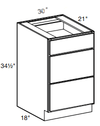 VBD3021 - Glasgow Polar White - Vanity Base Drawer 30Ó x 21Ó - Triple Drawer