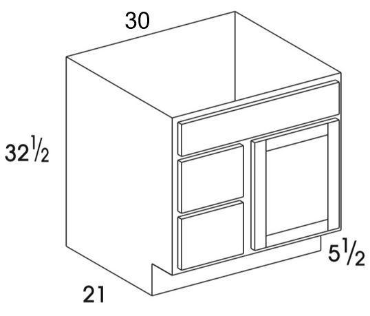 VBL30UD - York White - UD Vanity Sink/Drawer Combo - 3 Drawers on Left - Special Order