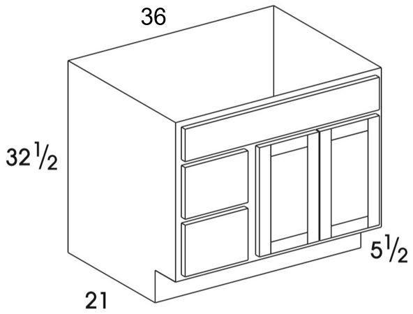 VBL36UD - York White - UD Vanity Sink/Drawer Combo - 3 Drawers on Left - Special Order