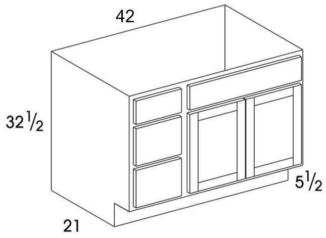 VBL42UD - York White - UD Vanity Sink/Drawer Combo - 3 Drawers on Left - Special Order