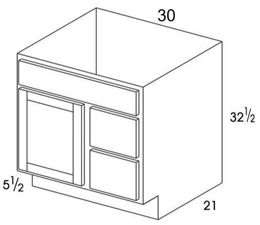 VBR30UD - York White - UD Vanity Sink/Drawer Combo - 3 Drawers on Right - Special Order