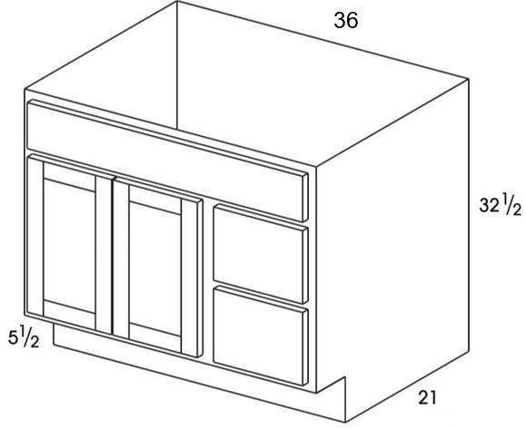 VBR36UD - York White - UD Vanity Sink/Drawer Combo - 3 Drawers on Right - Special Order