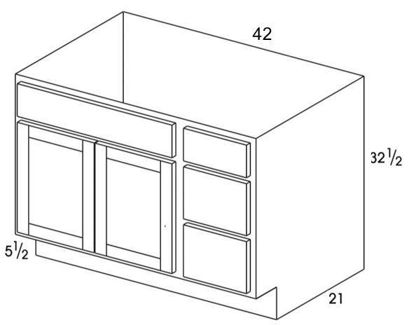 VBR42UD - York White - UD Vanity Sink/Drawer Combo - 3 Drawers on Right - Special Order