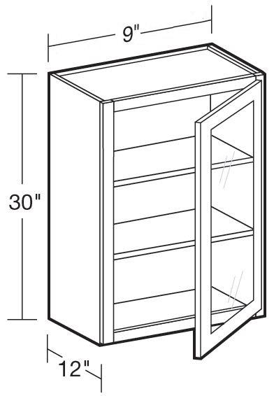 W0930PFGR - Glasgow Polar White - Wall 9"x30" - Single Door Prepped For Glass - Hinges On Right