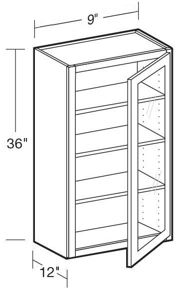 W0936PFGR - Glasgow Polar White - Wall 9"x36" - Single Door Prepped For Glass - Hinges On Right