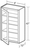 W0942PFGL - Glasgow Polar White - Wall 9"x42" - Single Door Prepped For Glass - Hinges On Left