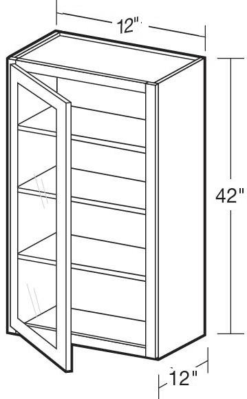 W1242PFGL - Nantucket Polar White - Wall 12"x42" - Single Door Prepped For Glass - Hinges On Left