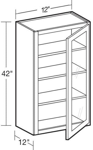 W1242PFGR - Nantucket Polar White - Wall 12"x42" - Single Door Prepped For Glass - Hinges On Right