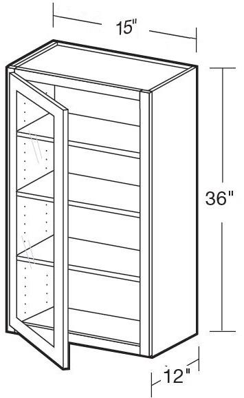 W1536PFGL - Nantucket Polar White - Wall 15"x36" - Single Door Prepped For Glass - Hinges On Left