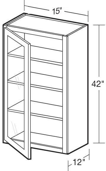 W1542PFGL - Glasgow Polar White - Wall 15"x42" - Single Door Prepped For Glass - Hinges On Left