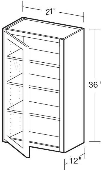 W2136PFGL - Nantucket Polar White - Wall 21"x36" - Single Door Prepped For Glass - Hinges On Left