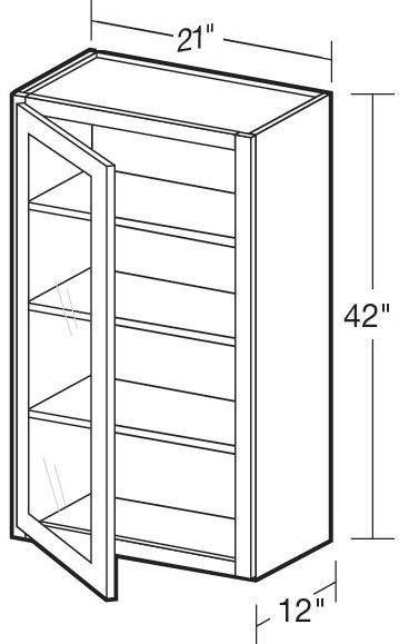 W2142PFGL - Nantucket Polar White - Wall 21"x42" - Single Door Prepped For Glass - Hinges On Left