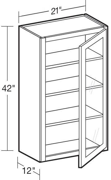 W2142PFGR - Nantucket Polar White - Wall 21"x42" - Single Door Prepped For Glass - Hinges On Right