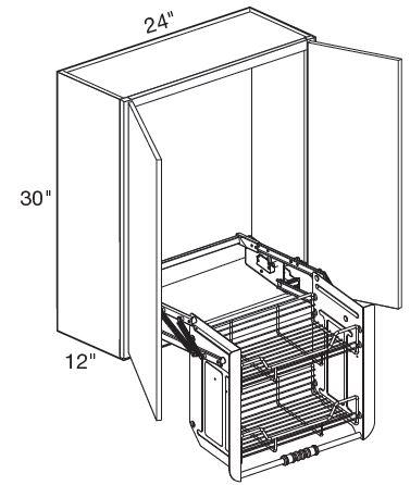 W2430-PDSCR - Manhattan High Gloss Metallic - Wall 24" x 30" Pull-Down Shelves Chrome - Double Door