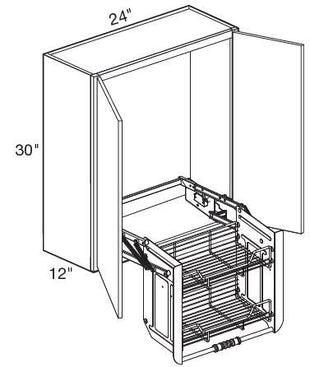 W2430-PDSCR - Manhattan High Gloss White - Wall 24" x 30" Pull-Down Shelves Chrome - Double Door