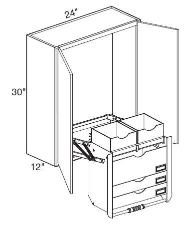 W2430-PDSFR - Manhattan High Gloss Metallic - Wall 24" x 30" Pull-Down Shelves Frosted - Double Door