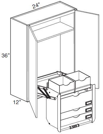 W2436-PDSFR - Manhattan High Gloss Metallic - Wall 24" x 36" Pull-Down Shelves Frosted - Double Door