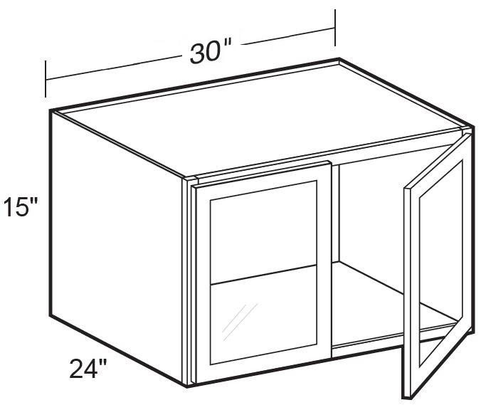 W302415PFG - Nantucket Polar White - Wall 30wx24dx15h - Double Door Prepped For Glass