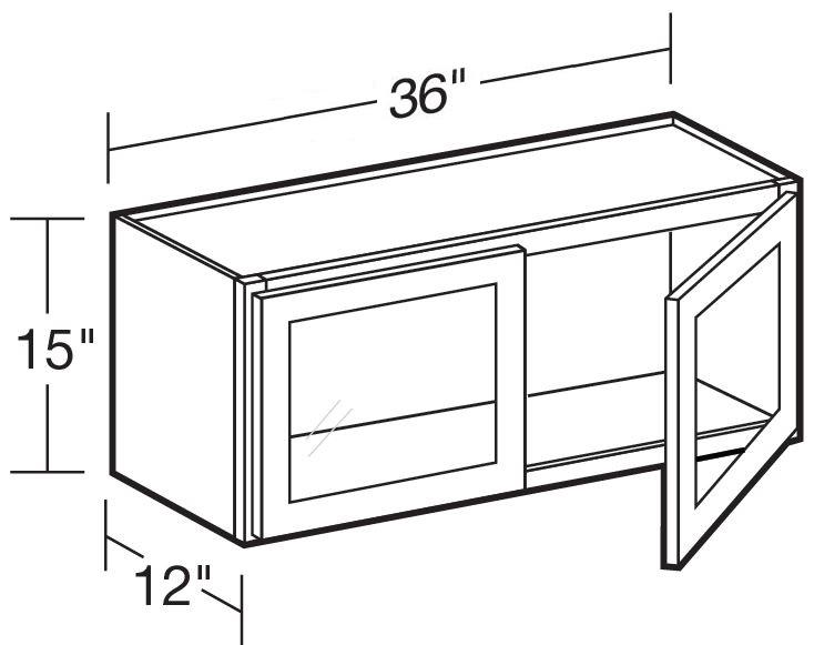 W3615PFG - Nantucket Polar White - Wall 36"x15" - Double Door Prepped For Glass