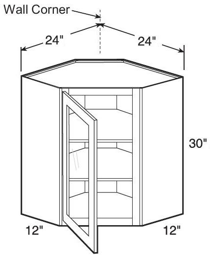 WA2430PFGL - Glasgow Polar White - Wall Angle 24"x30" - Single Door Prepped For Glass - Hinges On Left