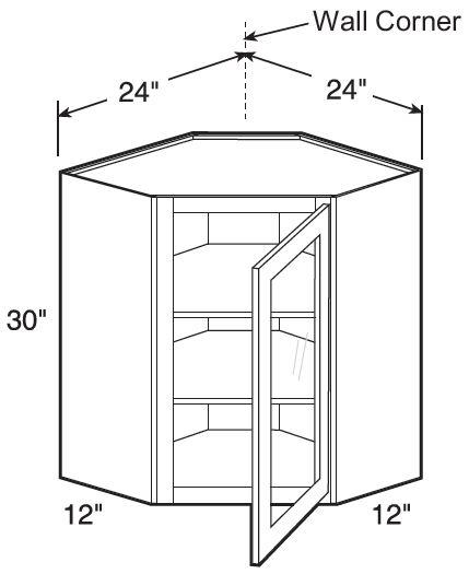 WA2430PFGR - Nantucket Polar White - Wall Angle 24"x30" - Single Door Prepped For Glass - Hinges On Right