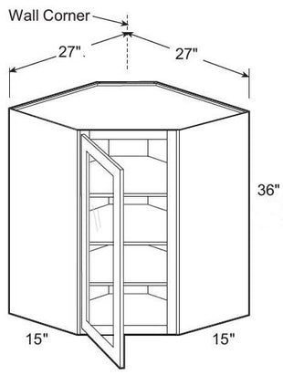 WA271536PFGL - Nantucket Polar White - Wall Angle 27"x36"x15"D - Single Door Prepped For Glass - Hinges On Left