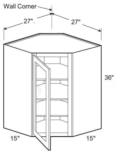 WA271536PFGL - Nantucket Polar White - Wall Angle 27"x36"x15"D - Single Door Prepped For Glass - Hinges On Left