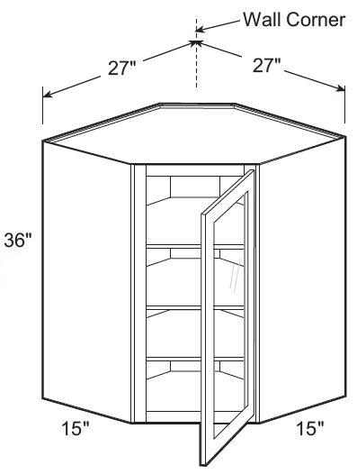 WA271536PFGR - Nantucket Polar White - Wall Angle 27"x36" x15"D - Single Door Prepped For Glass - Hinges On Right