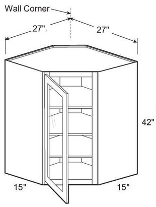 WA271542PFGL - Glasgow Polar White - Wall Angle 27"x42"x15"D - Single Door Prepped For Glass - Hinges On Left
