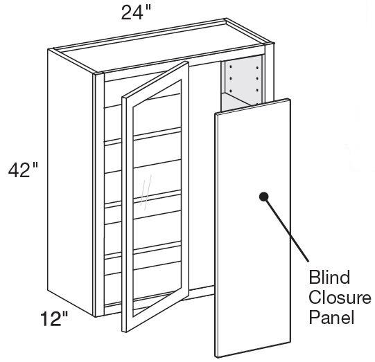 WA271542PFGR - Glasgow Polar White - Wall Angle 27"x42"x15"D - Single Door Prepped For Glass - Hinges On Right