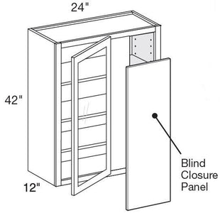 WA271542PFGR - Glasgow Deep Onyx - Wall Angle 27"x42"x15"D - Single Door Prepped For Glass - Hinges On Right