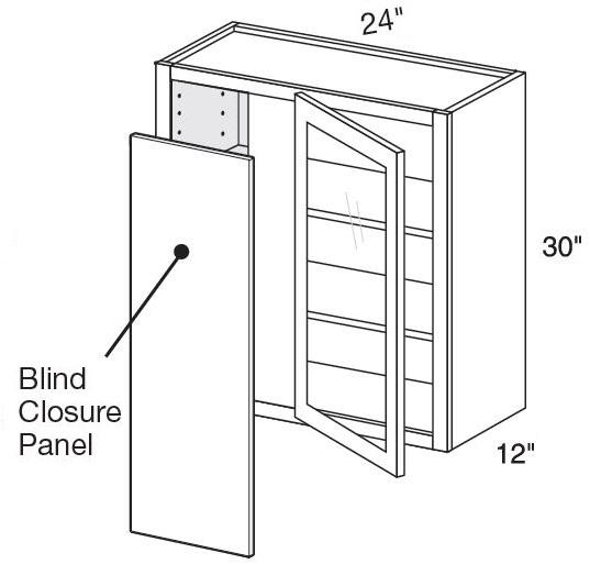 WBCU2730PFGL - Nantucket Polar White - 27"x30" Universal Blind Corner - Single Door Prepped For Glass - Hinges On Left