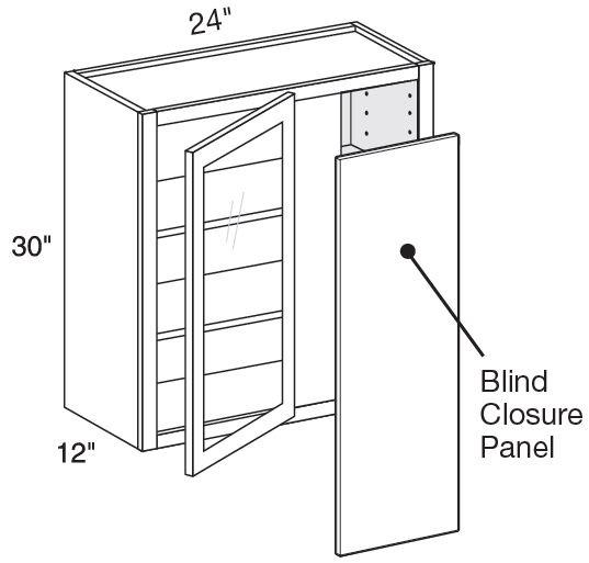 WBCU2730PFGR - Nantucket Polar White - 27"x30" Universal Blind Corner - Single Door Prepped For Glass - Hinges On Right