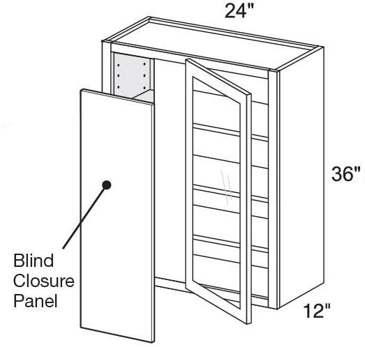 WBCU2736PFGL - Nantucket Polar White - 27"x36" Universal Blind Corner - Single Door Prepped For Glass - Hinges On Left