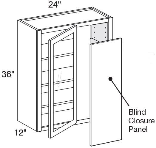 WBCU2736PFGR - Nantucket Polar White - 27"x36" Universal Blind Corner - Single Door Prepped For Glass - Hinges On Right