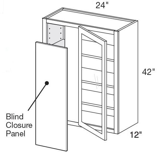 WBCU2742PFGL - Nantucket Polar White - 27"x42" Universal Blind Corner - Single Door Prepped For Glass - Hinges On Left