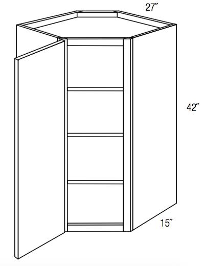 WDC274215 - RTA Concord Polar White - Corner Wall Cabinet - Single Door - 27"W x 42"H x 15"D