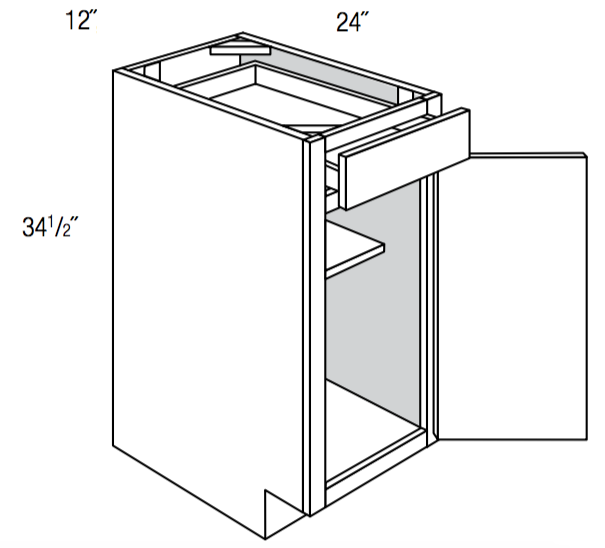 B12 - RTA Concord Polar White - Base Cabinet - Single Door/Drawer - 12"W x 34.5"H x 24"D