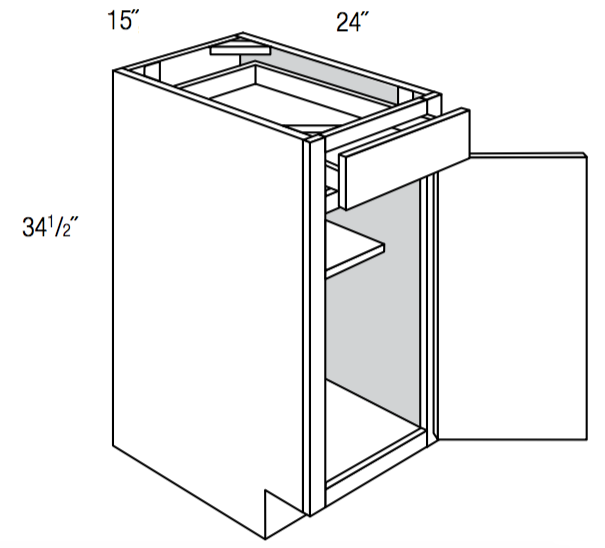 B15 - Premium Smoke Gray Shaker - Base Cabinet - Single Door/Drawer - 15"W x 34.5"H x 24"D