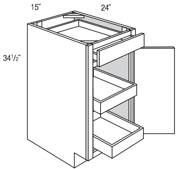 B15SCRT   - Norwich Recessed - Base w/ 2 roll-outs - Single Door/Drawer