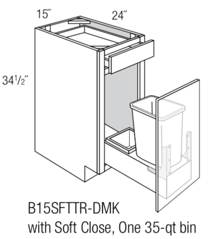 B15SFTTR-DMK - Amesbury White - 15"Base w/soft-close trash unit