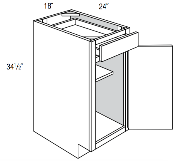 B18 - Yarmouth Slab - Base Cabinet - Single Door/Drawer