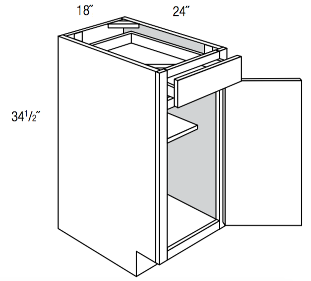 B18 - RTA Concord Polar White - Base Cabinet - Single Door/Drawer - 18"W x 34.5"H x 24"D