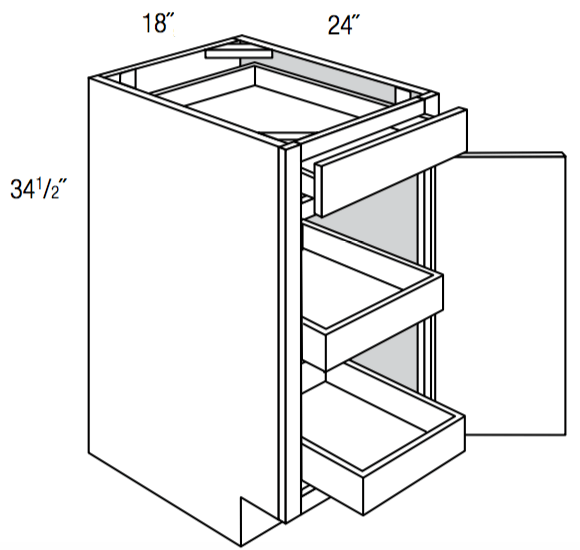 B18SCRT   - Trenton Recessed - Base w/ 2 roll-outs - Single Door/Drawer