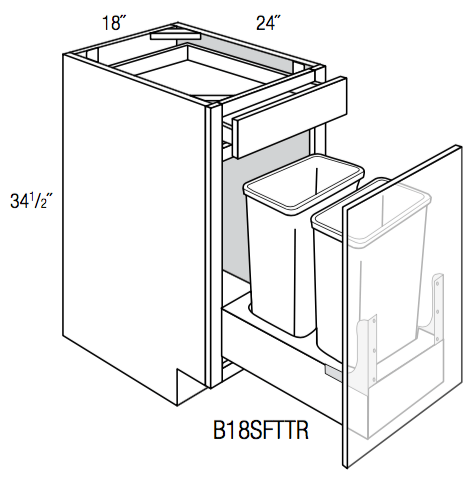 B18SFTTR - Essex Truffle - Base Cabinet/ Soft-close Trash Pull - Single Door/Drawer