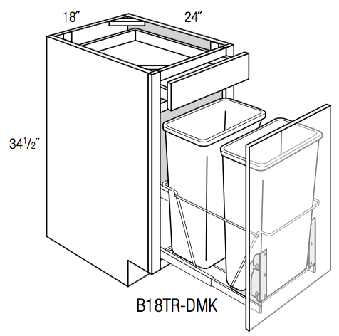 B18TR-DMK - Amesbury White - Base Cabinet w/Trash Pull - Single Door/Drawer