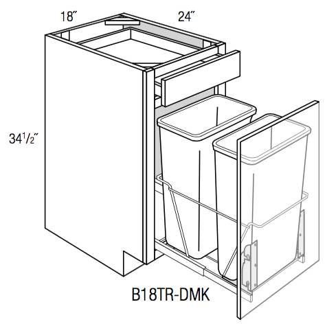 B18TR-DMK - Trenton Slab - Base w/Trash Pull & Door Mount - Single Door/Drawer