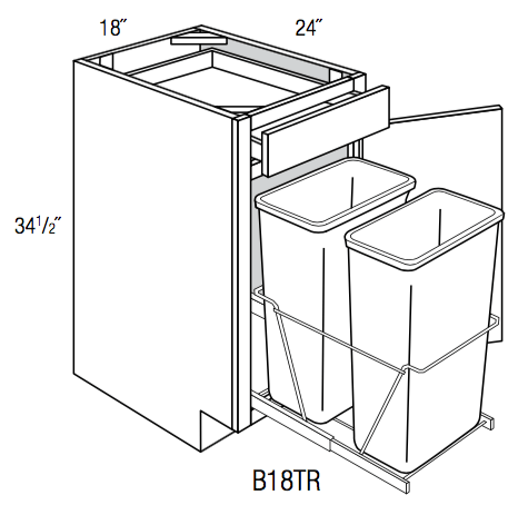 B18TR - Dover Castle - Base Cabinet w/Trash Pull - Single Door/Drawer