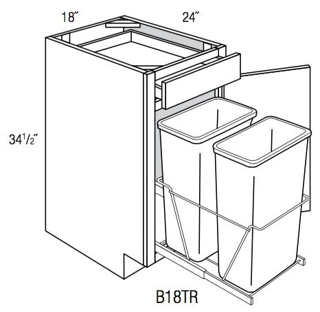 B18TR - Trenton Recessed - Base Cabinet w/Trash Pull - Single Door/Drawer